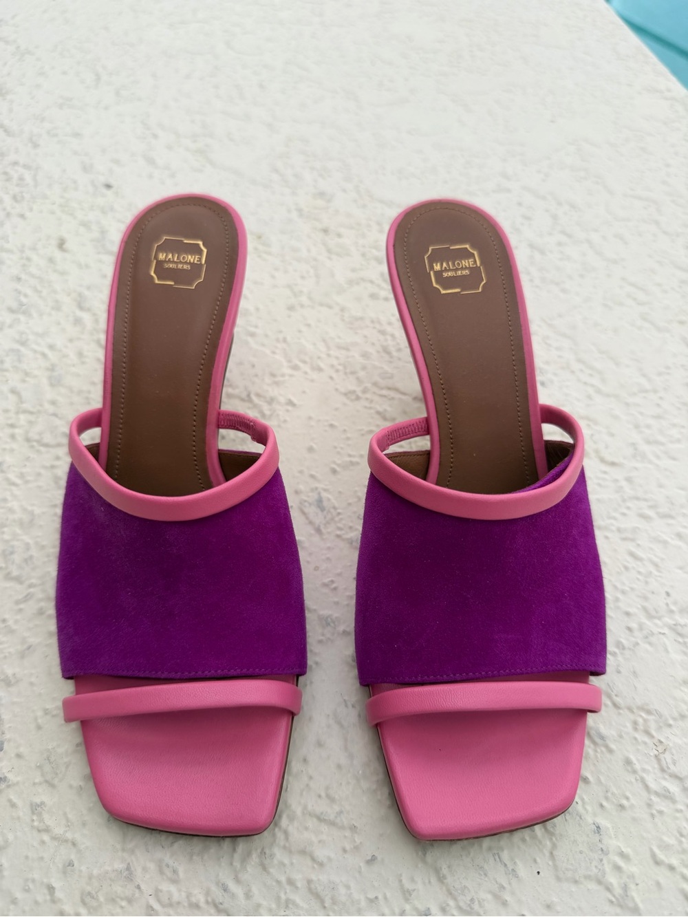Malone Souliers Pink and Purple Suede Slide Mules